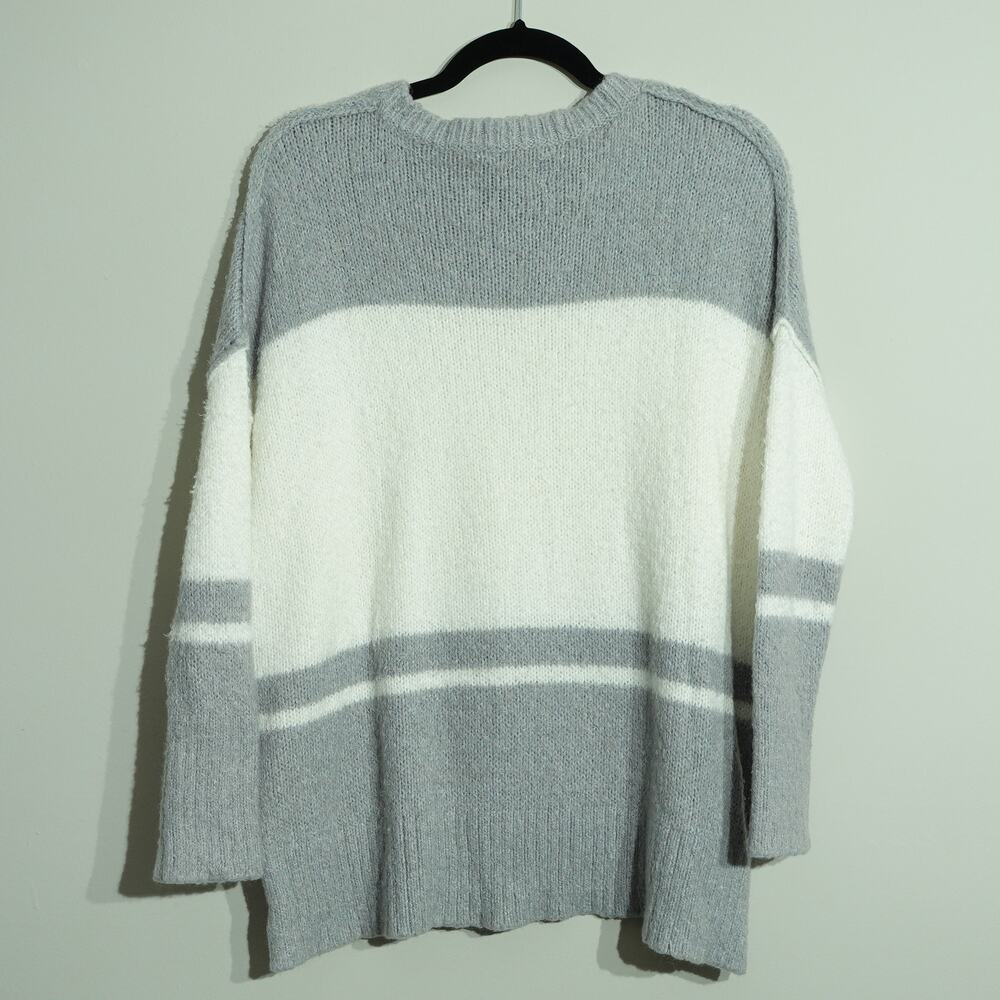 Michael Stars Womens Knit Pullover Sweater Side Slit Striped Gray White Size XS - Picture 7 of 7